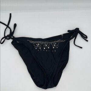 Winki Black Tie-Side Bikini Bottom with Silver Embellishment